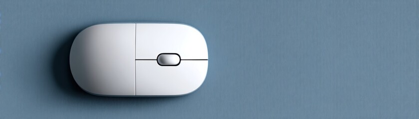 Poster - A sleek white computer mouse with a scroll wheel rests on a textured blue surface, clean mouse