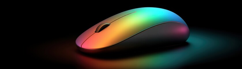 Poster - A sleek, modern computer mouse illuminated with a vibrant, rainbow-colored gradient on a dark background, clean mouse