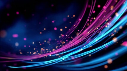 Poster - Vibrant Abstract Light Trails with Glowing Particles and Dynamic Visual Effect in Dark Background