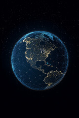 Poster - A stunning digital representation of Earth at night showcasing city lights and networks