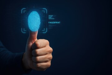 Fototapete - Fingerprint Security: A digital rendering of a thumb pressed against a screen to identify a fingerprint