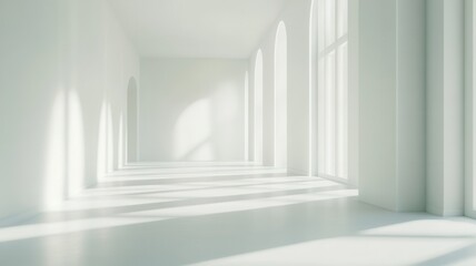 Poster - Sunbeams filtering through windows in a luxurious white empty room with classic wall panels and elegant floor