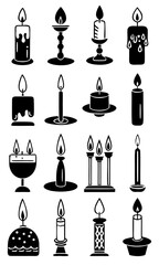 Poster - Collection of diverse candle icons with flickering flames, perfect for creating warm, inviting atmospheres in design projects