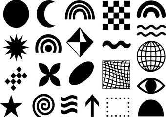 Poster - Collection of abstract geometric shapes and symbols in black and white on a white background