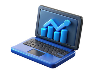 Poster - Blue laptop computer displaying business growth chart 3d rendering on background for stock illustration and marketing materials