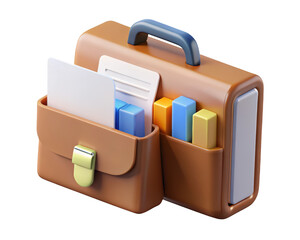 Poster - Cartoon briefcase with paperwork and colorful blocks organization and productivity office supplies isolated against background 3d render