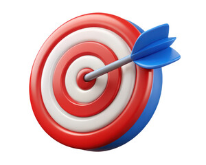 Poster - Conceptual 3d rendering of a target with a blue dart hitting the bullseye achievement and precision target goal