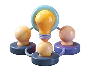 Poster - Creative idea sharing conceptual design group collaboration sparking innovation through teamwork and brainstorming generating solutions with lightbulb symbolizing new concepts