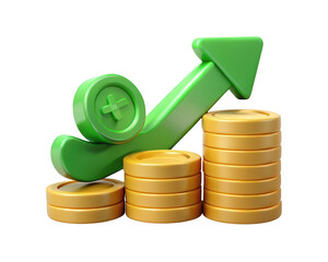 Poster - Financial growth concept illustration upward arrow and coin stacks 3d render investment success and business prosperity on background