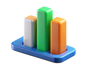Poster - Glossy 3d bar chart icon depicting data growth and investment on a clean backdrop making it visually engaging