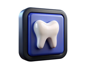 Poster - 3d tooth icon rendered on blue square background dental health and hygiene symbol for websites and apps