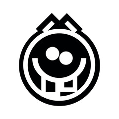 Poster - Stylized black and white illustration of a smiling face with rabbit ears and prominent front teeth