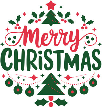 Merry Christmas Typography Vector Design with Lettering. Greeting card, banner and poster