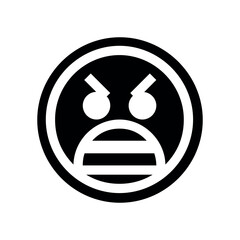Poster - Illustration of an angry face emoji with furrowed brows and a mouth with horizontal lines in black