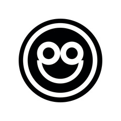 Poster - Black and white graphic of a smiling face with circular eyes inside of a double lined circle shape