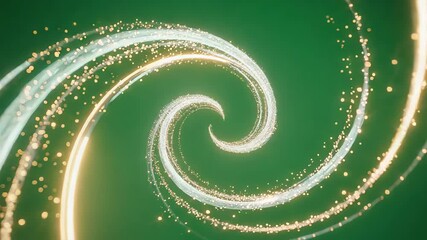 Poster - Celestial Swirls of Light: A mesmerizing display of luminous particles forms graceful, spiraling trails against a vibrant green backdrop, evoking a sense of wonder and ethereal beauty.