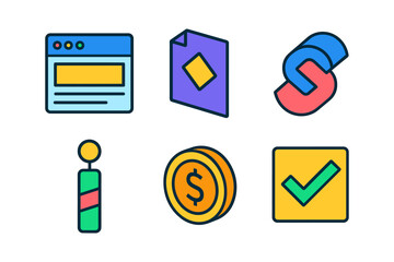 Colorful minimalist digital icons for web design and development