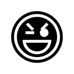 Poster - Black and white graphic of a winking emoticon with a wide smile inside of two concentric circles