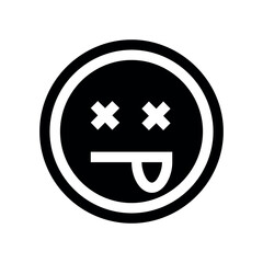 Poster - Black and white dead emoji with x eyes and tongue sticking out inside a circle shape graphic design