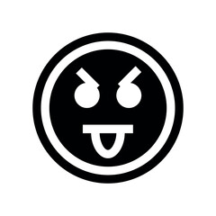 Poster - a black and white graphic of a circular face with angry eyes and tongue sticking out in a circle sha