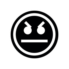 Poster - black and white angry face with furrowed brows and straight mouth inside a circle outline design ico