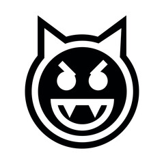 Poster - Black and white graphic of a cartoonish devil face with pointy ears and an angry expression displayed