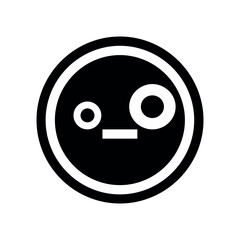 Poster - Black and white emoticon with differing eye sizes and a straight mouth inside of a circle outline