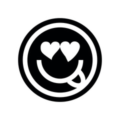 Poster - Black and white emoji with heart eyes and tongue sticking out inside a double lined circle shape