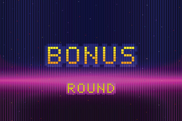 Aufkleber - Bonus text effects. pixel art .8 bit game. retro game. for game assets .Retro Futurism Sci-Fi Background. glowing neon grid. and stars from vintage arcade computer games