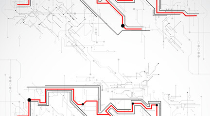 Poster - Digital circuit visualization vector background. Pattern with interconnected lines, nodes.