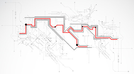 Poster - Digital circuit visualization vector background. Pattern with interconnected lines, nodes.