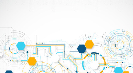 Poster - Abstract background. Scientific and technological concept with the use of technical elements formed in the shape of a circle. Vector