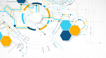Poster - Abstract background. Scientific and technological concept with the use of technical elements formed in the shape of a circle. Vector