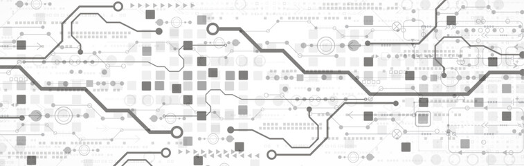 Poster - Technological background in gray colors. Used technical lines and a pattern of squares with different shades of gray.
