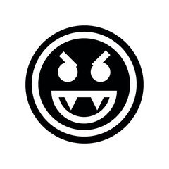 Poster - A black and white circular icon featuring an angry face with sharp teeth and furrowed brows in a circle