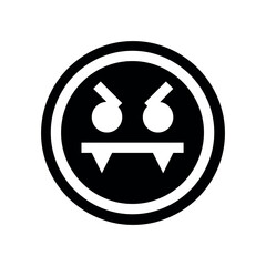Poster - black and white graphic of an angry face with fangs inside of a circle with a double border design