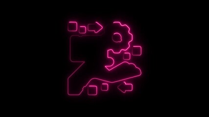 Poster - Neon Process Flow Animation Glowing Pink Outline Gear Arrows Squares Abstract Technology Concept