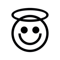 Poster - A simple black and white drawing of a smiling face with a halo above its head in a minimalist style
