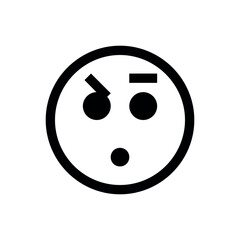 Poster - Confused face with raised eyebrow and line over eye in black and white simple vector illustration