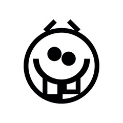Poster - A stylized cartoon face with two eyes, a smile, two teeth, and two antennae on a white background
