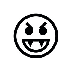 Poster - Black and white emoticon with angry eyes and sharp teeth in a circular outline design illustration