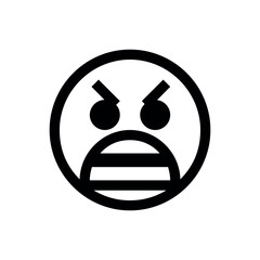Poster - Black and white drawing of an angry emoji with furrowed brows and a horizontal mouth expression