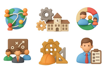 Aufkleber - Business planning and management icons in 3d design