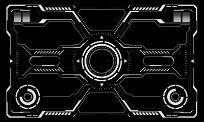 Poster - HUD sci-fi interface screen view white circular geometric design virtual futuristic technology creative display on black vector