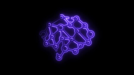 Poster - Futuristic Brain Network Illustration Glowing Neon Purple Against Black Background Representing