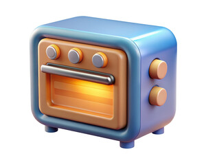 Poster - Cartoon oven isolated on background rendering kitchen appliance for cooking and baking food preparing meals toaster stylized design