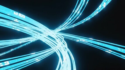 Poster - Glowing fiber optic cables swirl and transfer digital data streams through cyberspace, forming a dynamic and futuristic technological network that enhances global communication and connectivity