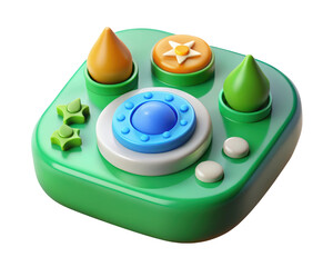 Poster - Playful interface concept featuring colorful shapes and buttons representing game design and interactive elements with a clean modern aesthetic