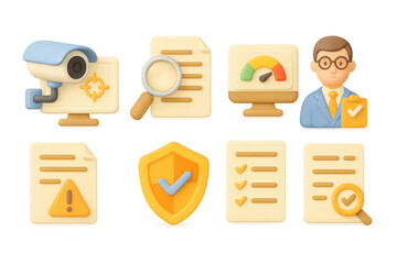 Poster - 3d icons of security, data analysis, and business management concepts