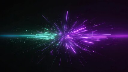 Poster - Turquoise and purple light streaks exploding from the center against a dark background, conveying speed and motion for science fiction and futuristic projects